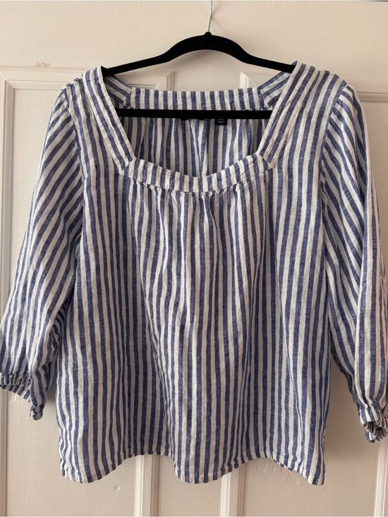 Lands' End Tops - Lands' End Blue and White Striped Scoop Neck Blouse